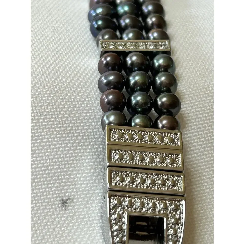 Croton Women's Mother of Pearl Watch & Bracelet Set Crystal Halo Tahitian Pearl